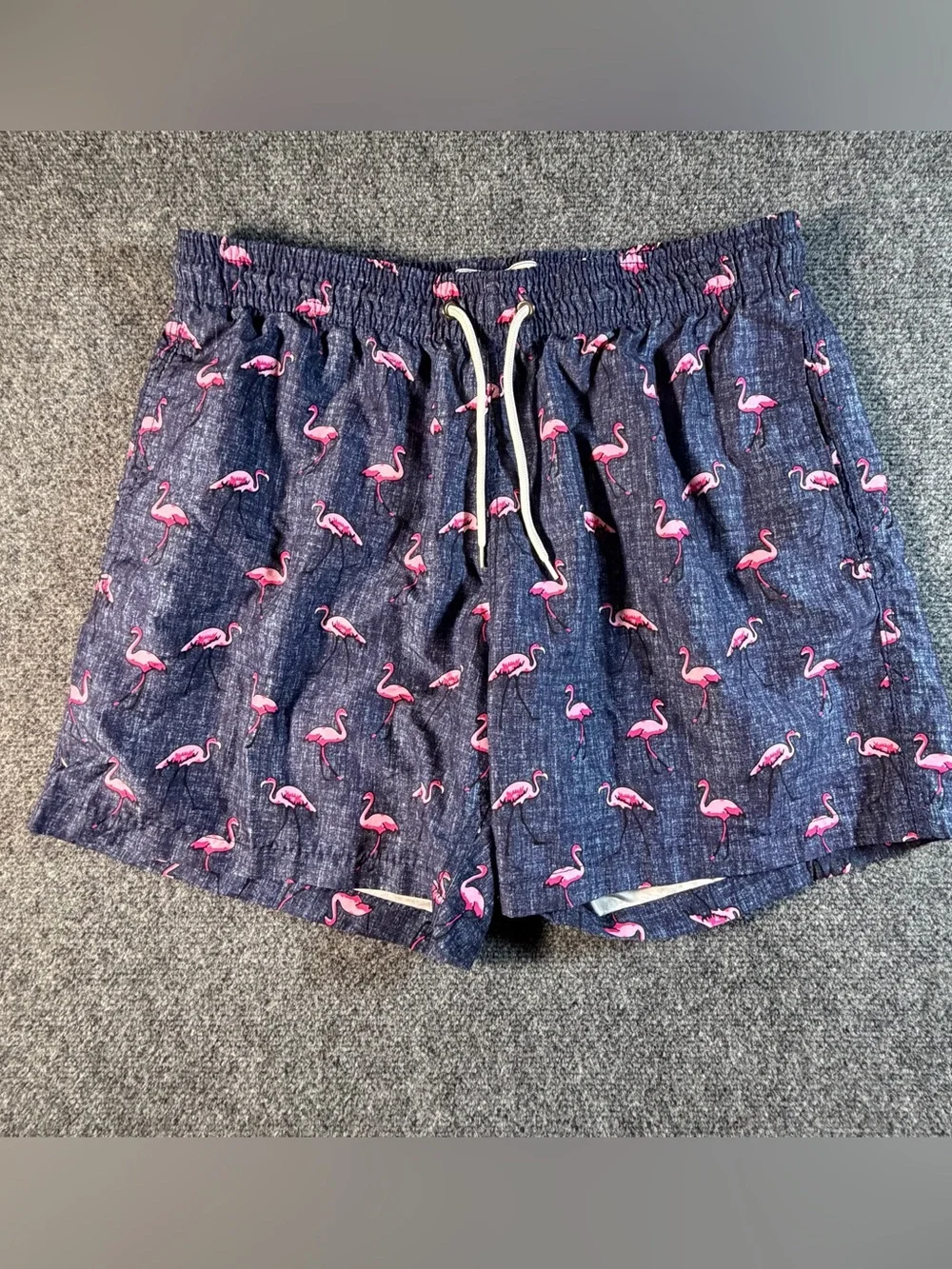 Trunks Surf & Swim Co Mens Navy Pink Flamingo Print Swim Shorts Size Medium XL
